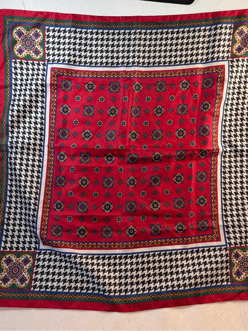 Avon Red, Black, White & Blue Patterned Silk-Look Scarf